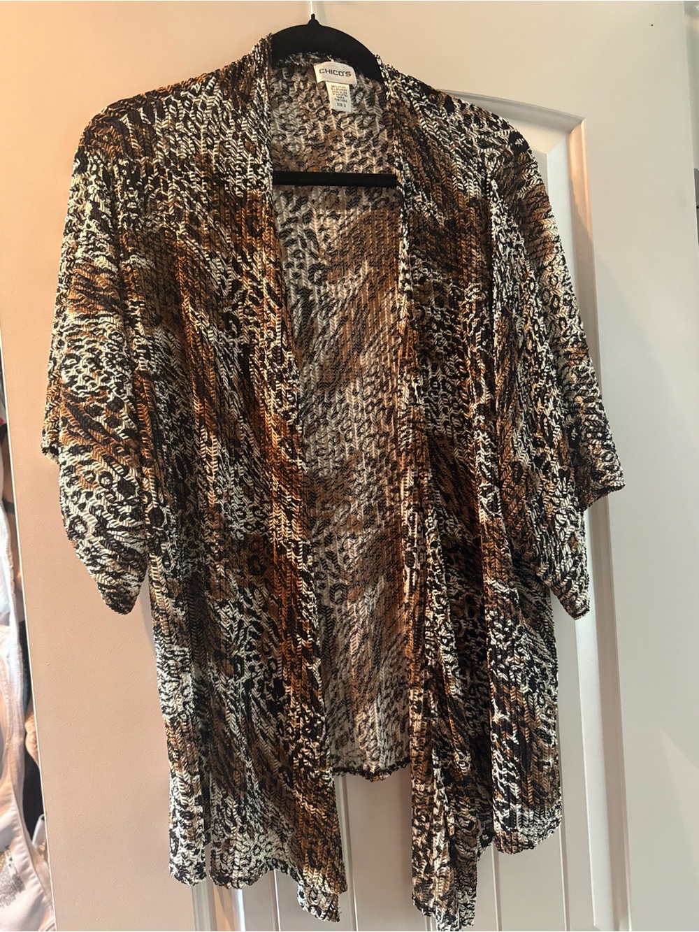 Chico’s Animal Print Open Front Cardigan - Brown, Black & Cream thin